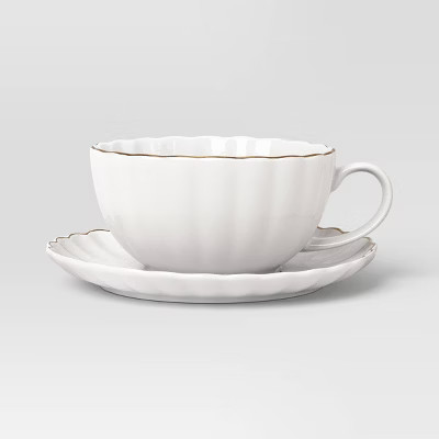 13.1 fl oz Stoneware Tea Cup with Saucer Gold Rim - Threshold™ | Target