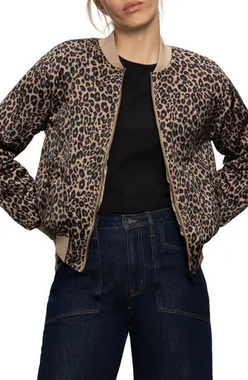Monroe Leopard Print Cotton Blend Bomber Jacket with Quilted Lining | Nordstrom