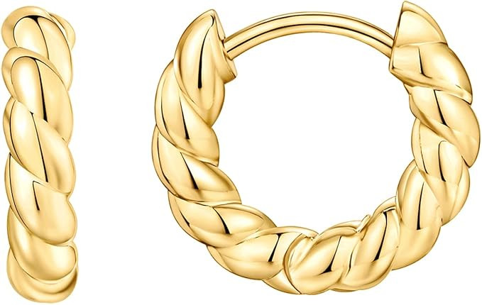 PAVOI 14K Gold Plated 925 Sterling Silver Post Twisted Huggie Earring | Women's Mini Hoop Earring... | Amazon (US)