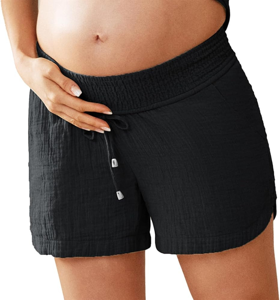 Maacie Maternity Shorts Underbelly Drawstring Elastic Waist Cotton Shorts with Pockets Summer Cut... | Amazon (US)