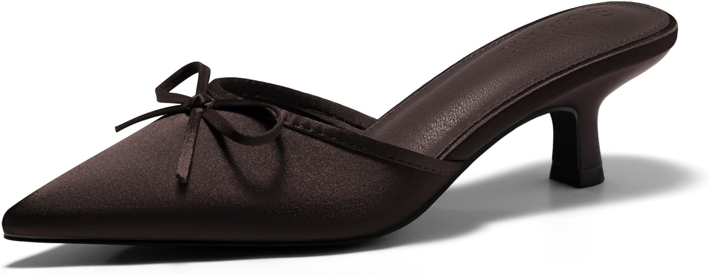 Coutgo Womens Kitten Heels Mules with Bow Satin Slip on Pumps Closed Pointed Toe Dress Wedding Pa... | Amazon (US)
