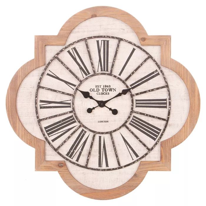 25" Quatrefoil Wood and Galvanized Metal Roman Numerical Wall Clock - Patton Wall Decor | Target