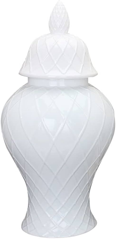Slow time White Ceramic Ginger Jar with Lid, Diamond Pattern Geometric Ginger Jar, Decorative Tem... | Amazon (US)