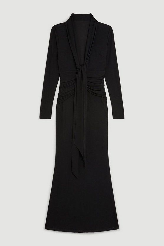 Premium Stretch Crepe Jersey Plunge Neck Maxi Dress | Karen Millen US