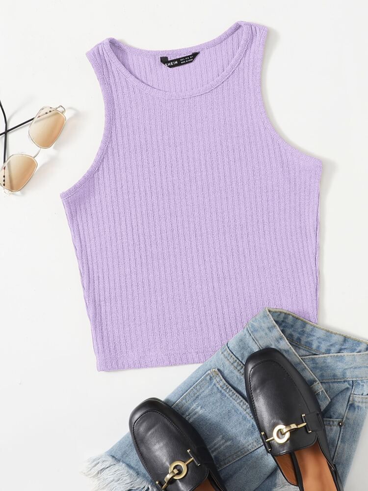 SHEIN Solid Rib-knit Tank Top | SHEIN