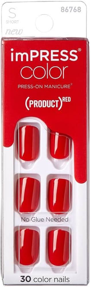 KISS (Product) Red imPRESS Color Press-On Manicure, 'Red Impact', Solid Red Press-On Nails, Short... | Amazon (US)