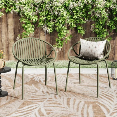 2-Piece Stackable Modern Patio Dining Chairs - Sturdy 4 Metal Legs & Plastic Backrest | Space-Saving Outdoor Seating For Backyard, Porch, Patio Table | Wayfair North America
