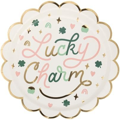 My Mind's Eye Lucky Charm Scalloped Paper Plates with Gold Foil for St. Patrick’s Day Celebrati... | Amazon (US)