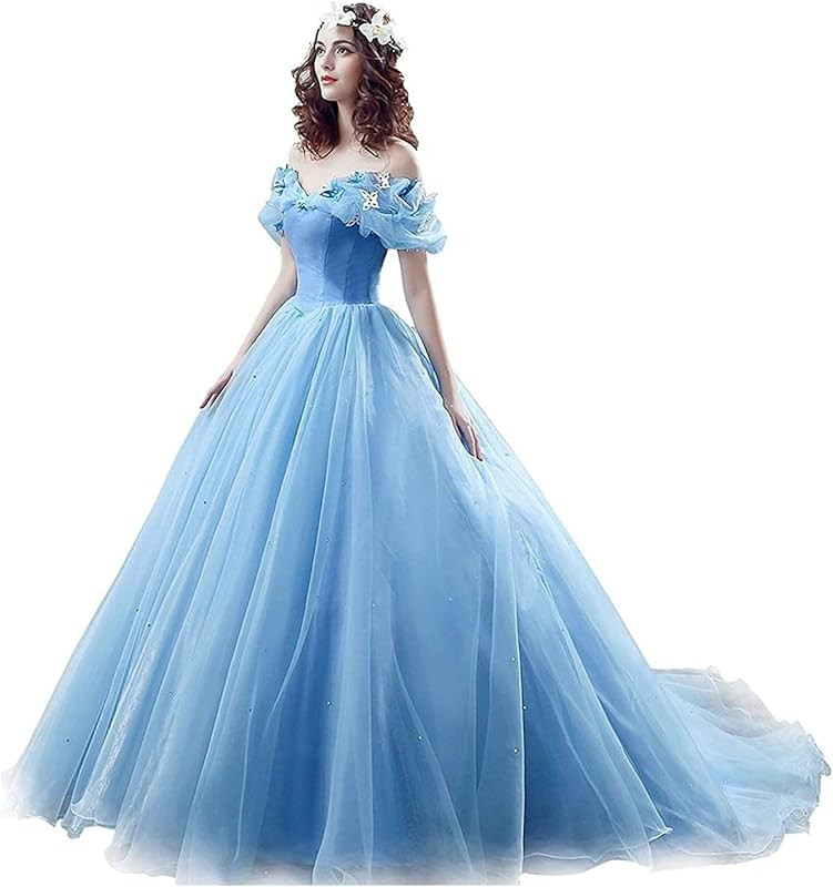 2021 Blue Ball Gown Prom Dress New Movie Princess Cinderella Cosplay Dress Off The Shoulder Organ... | Amazon (US)