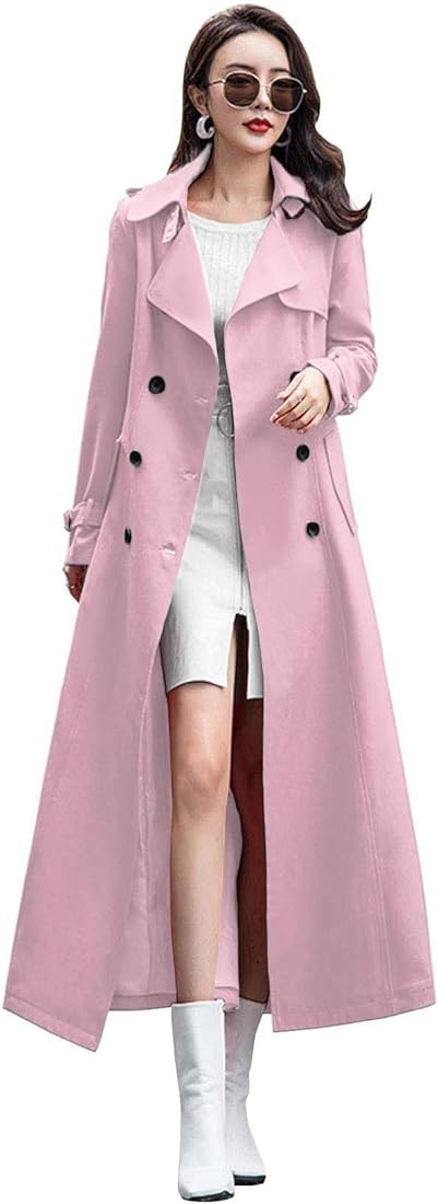 ebossy Women's Double Breasted Duster Trench Coat Slim Full Length Maxi Long Overcoat | Amazon (US)