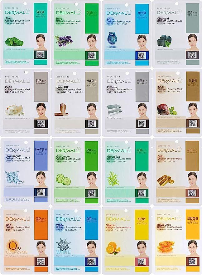Dermal Korea Collagen Essence Full Face Facial Mask Sheet Combo Pack (16 Pack) | Amazon (US)