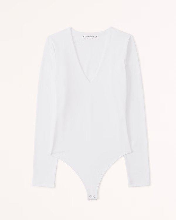 Women's Long-Sleeve Seamless Fabric V-Neck Bodysuit | Women's Clearance | Abercrombie.com | Abercrombie & Fitch (US)