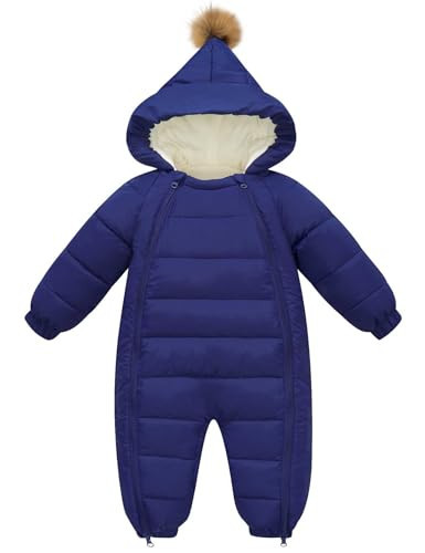 uideazone Baby Snowsuit Navy Blue Cute Infant Boy Elf-Style Winter Snow Suit with Hooded Toddler Puffer Jumpsuit with Fleece Lining 18-24M | Amazon (US)