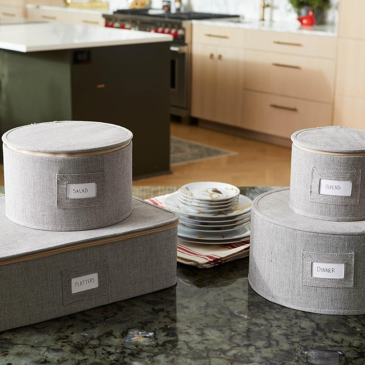 4-Piece Brown Twill Plate & China Storage | The Container Store