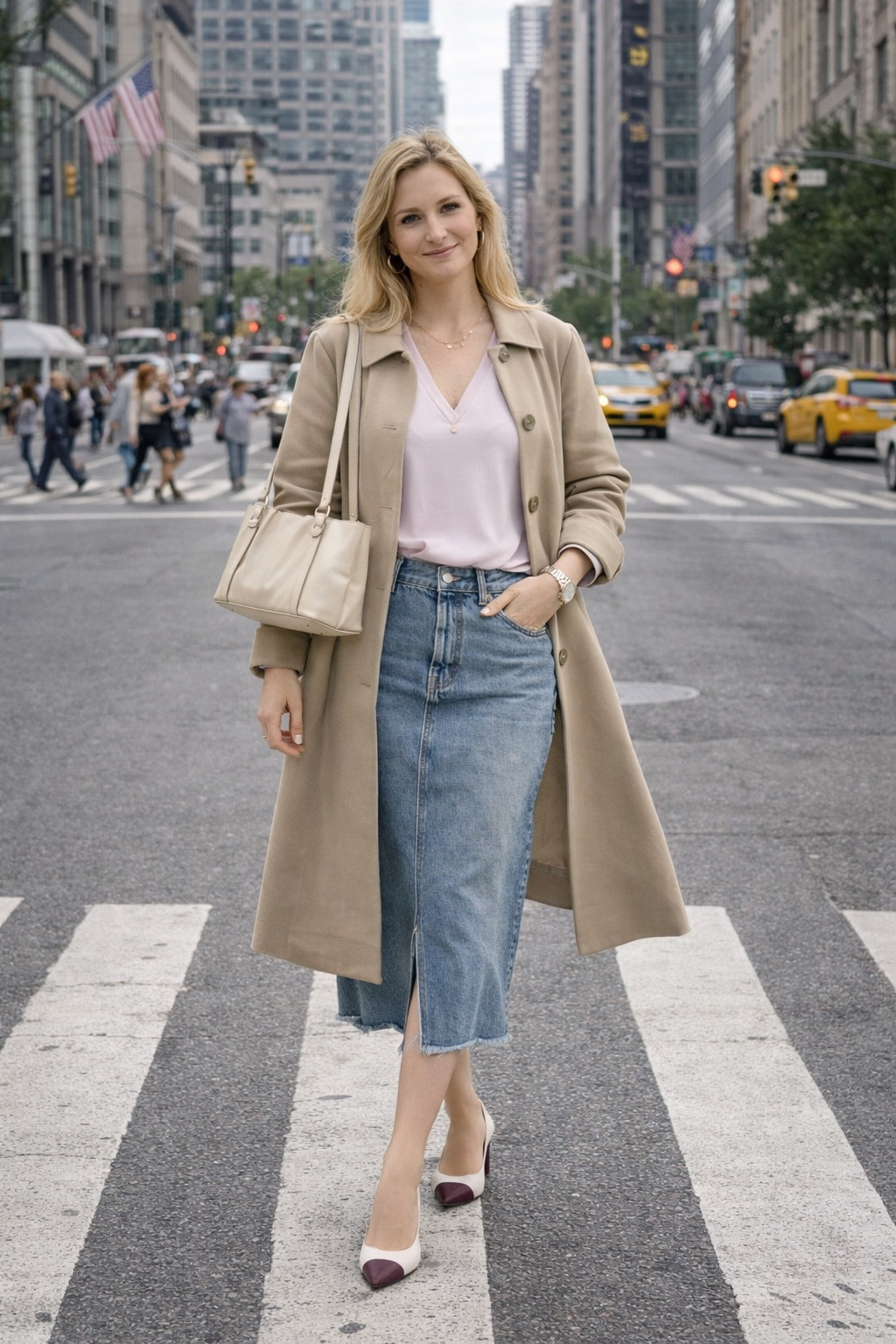 Spring outfit in trench coat denim midi skirt and pink sweater 

#LTKstyletip #LTKspring #LTKeurope