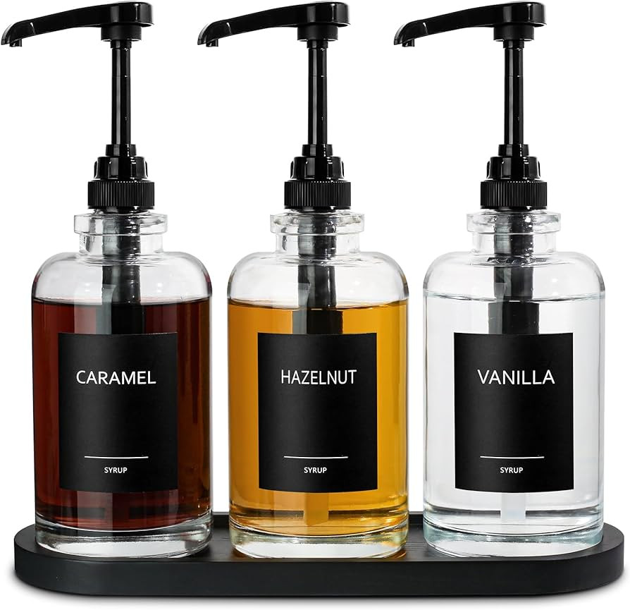 Coffee Syrup Dispenser for Coffee Bar, Glass Syrup Dispenser with 1/4oz Large Capacity Pump, Coff... | Amazon (US)