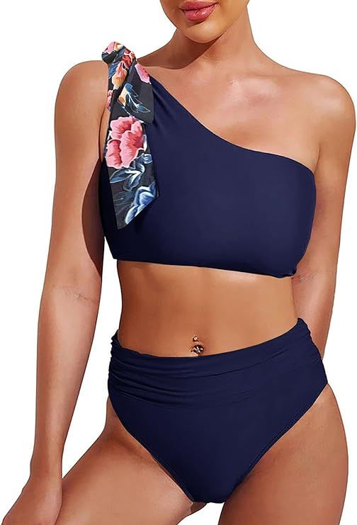 Swmmer Liket Women High Waisted Bikini One Shoulder Swimsuit Two Piece Bathing Suit Cutout Bow Ti... | Amazon (US)