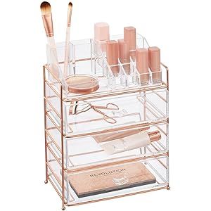 mDesign Plastic Cosmetic Organizer Storage Station with 3 Drawers and 16 Divided Sections for Bathro | Amazon (US)