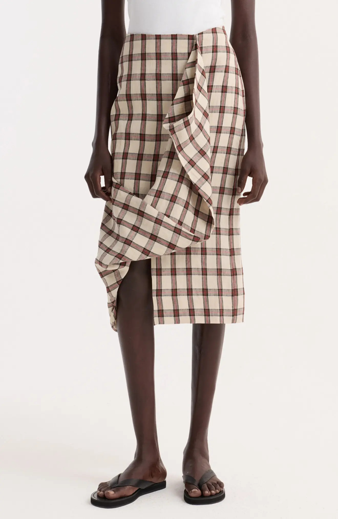 Check Draped Linen Skirt (Women) | Nordstrom | Nordstrom