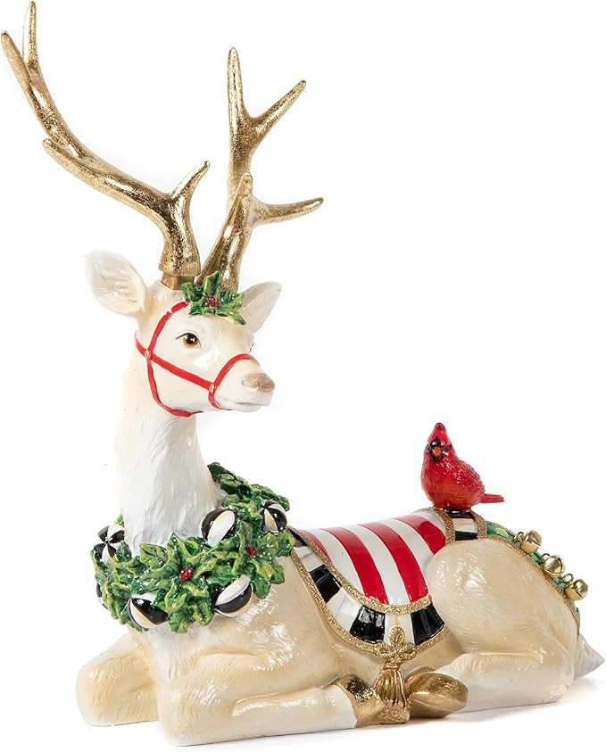 MACKENZIE-CHILDS White Jolly Deer Statue, Christmas Deer Decor, Sitting | Amazon (US)