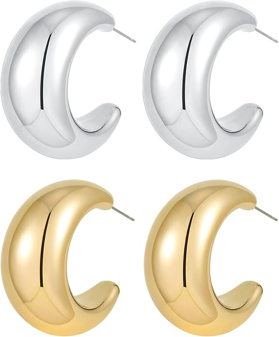 Apsvo Chunky Gold/Silver Hoop Earrings for Women, Lightweight Hollow Open Hoops Hypoallergenic Ea... | Amazon (US)