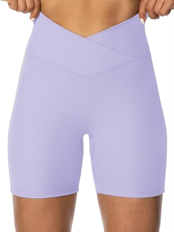 Sunzel Crossover Biker Shorts for Women, No Front Seam V High Waist Yoga Workout Gym Shorts with ... | Amazon (US)