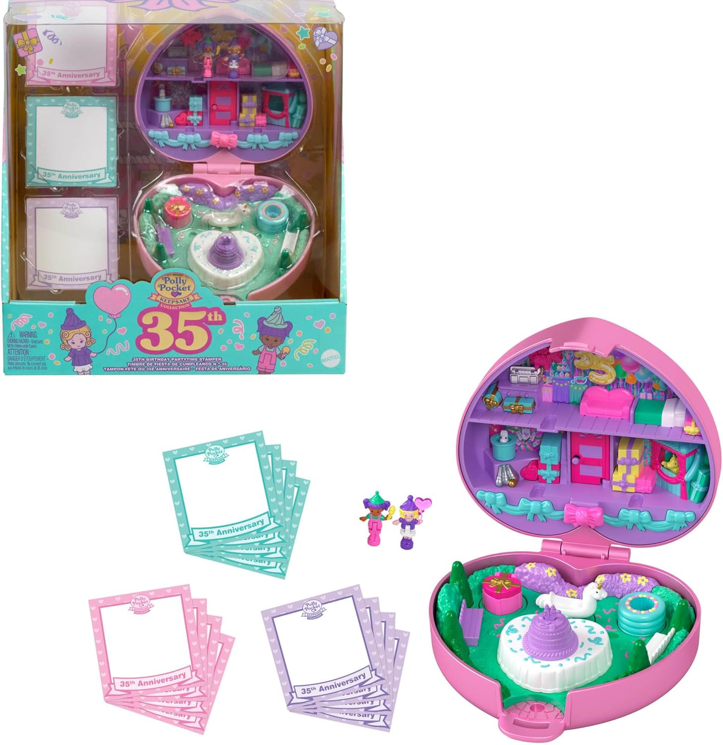 Polly Pocket Dolls and Playset, Collector Heritage Compact, 35th Birthday Partytime Stamper with ... | Amazon (US)