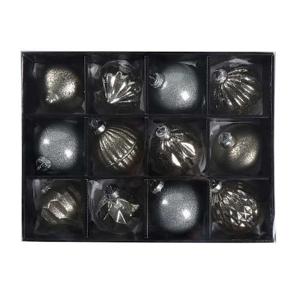 12-Count Silver Decorated Glass Ornaments | At Home
