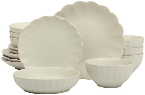 Gibson Elite Malibu Shore 16 Piece Scallop Stoneware Reactive Glaze (Service for 4) Ceramic Plate... | Amazon (US)