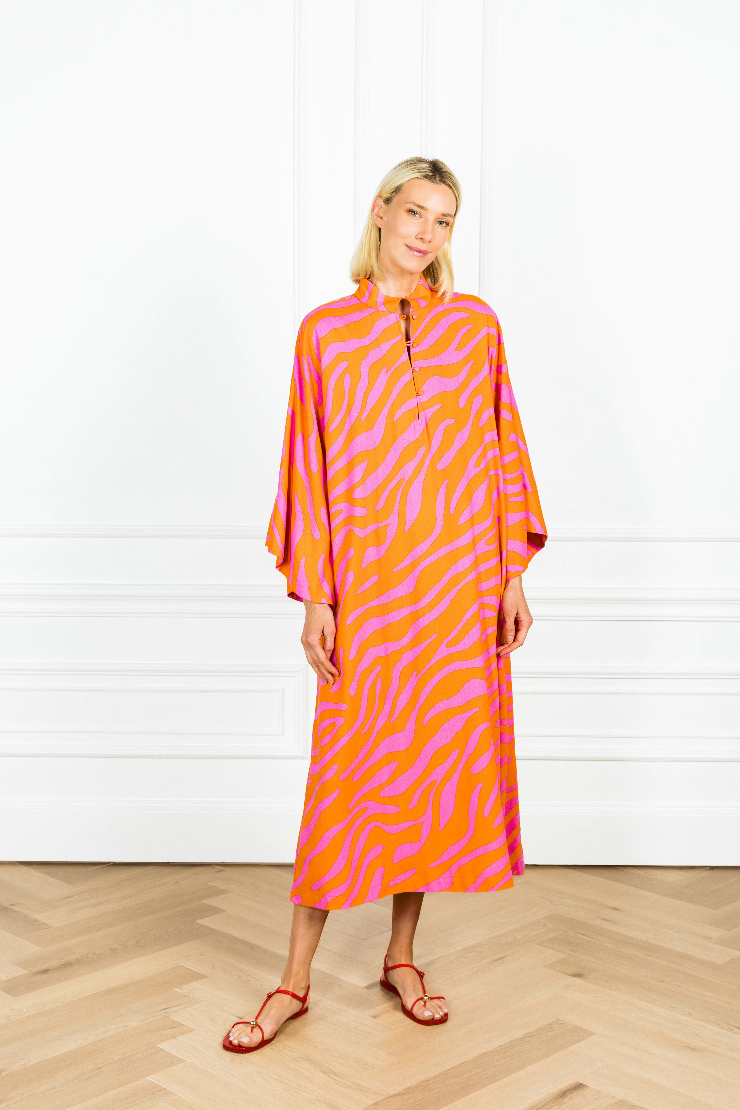 Papaya Zebra Linen Maxi Caftan | La Vie Style House