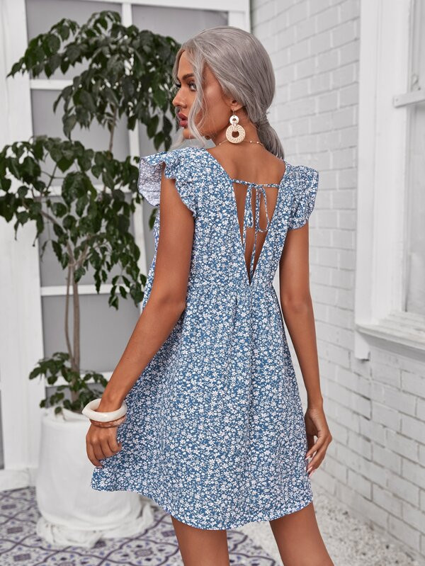 SHEIN Ruffle Armhole Ditsy Floral Dress | SHEIN