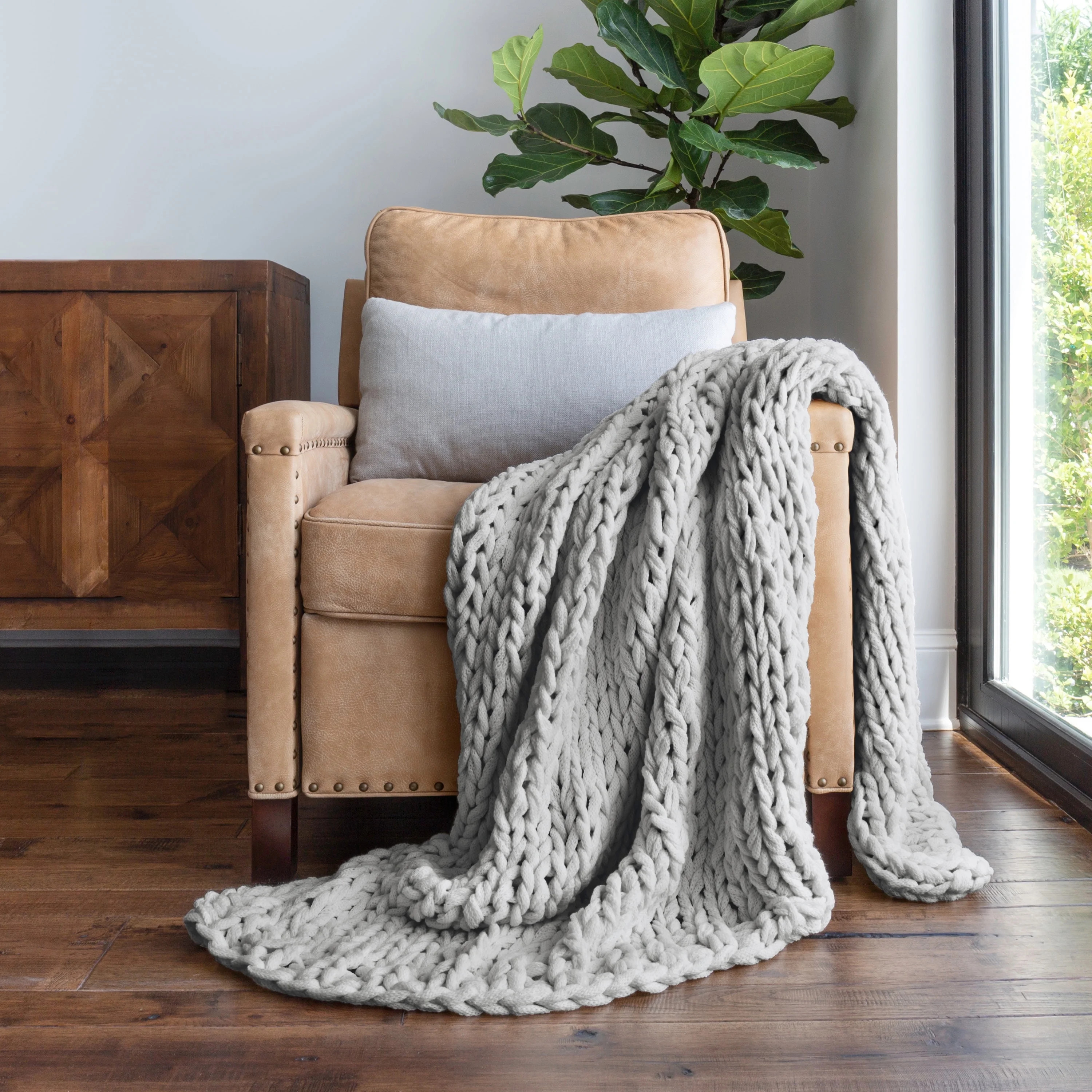 Comfort Canopy - Throw Blanket, Light Gray Chunky Soft Acrylic Hand-Knit | Walmart (US)