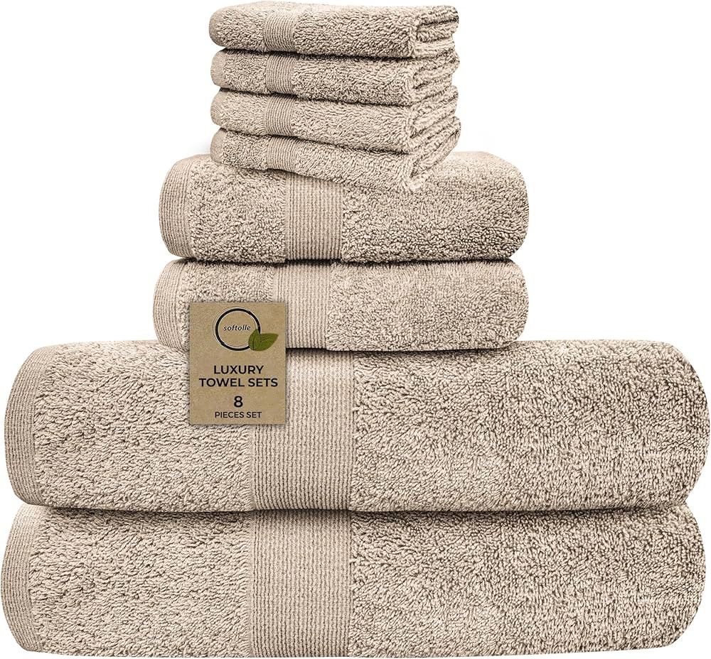 Softolle Luxury 8 Piece Towel Set, 2 Bath Towels 2 Hand Towels 4 Washcloths, 100% Cotton Towels f... | Amazon (US)