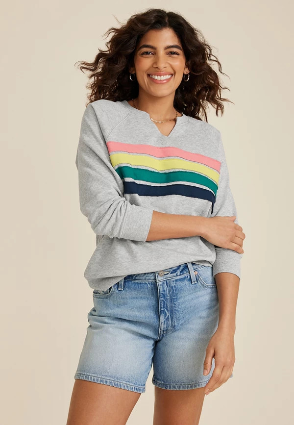 Twill Striped Relaxed Fit Sweatshirt | Maurices