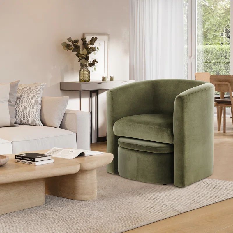 Braedin Upholstered Barrel Accent Chair With Storable Ottoman | Wayfair North America