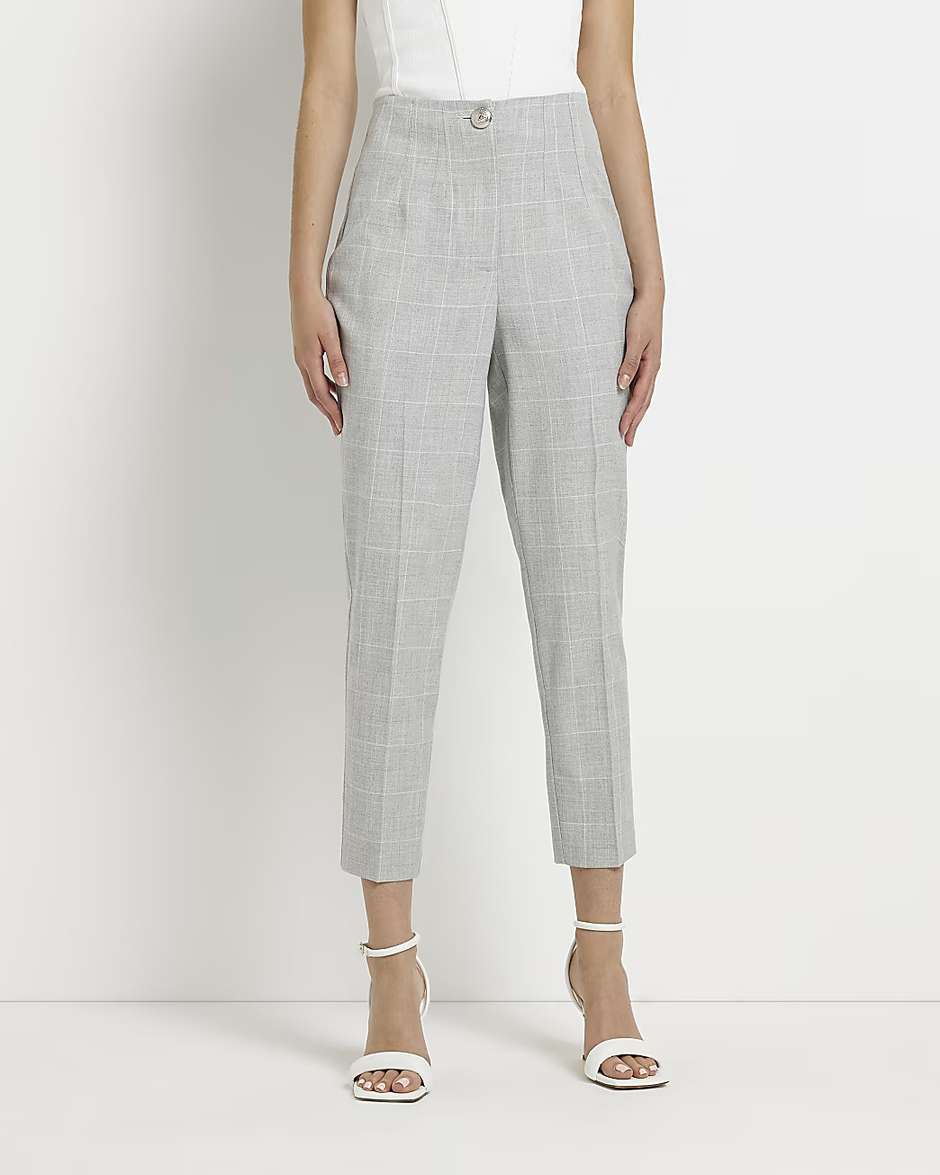 River Island Womens Grey check print cigarette pants | River Island (US)