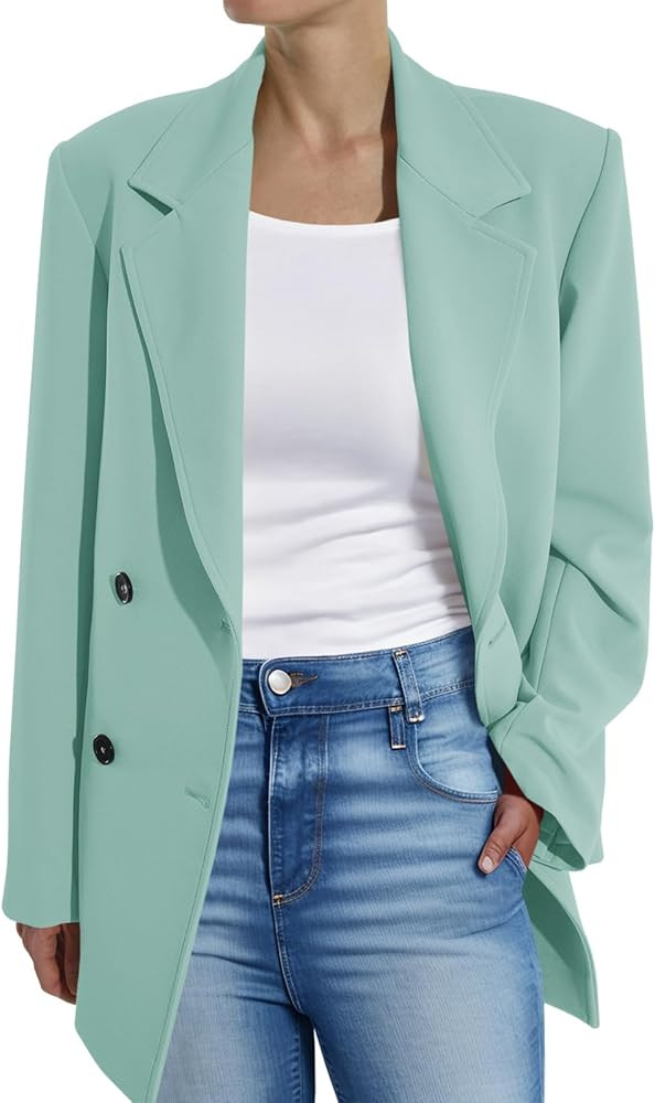 Cicy Bell Women's Oversized Trendy Long Blazers Lapel Double Breasted Work Office Business Blazer... | Amazon (US)