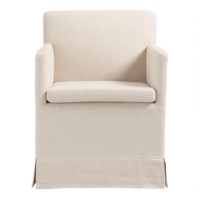 Linen Elena Upholstered Rolling Armchair | World Market