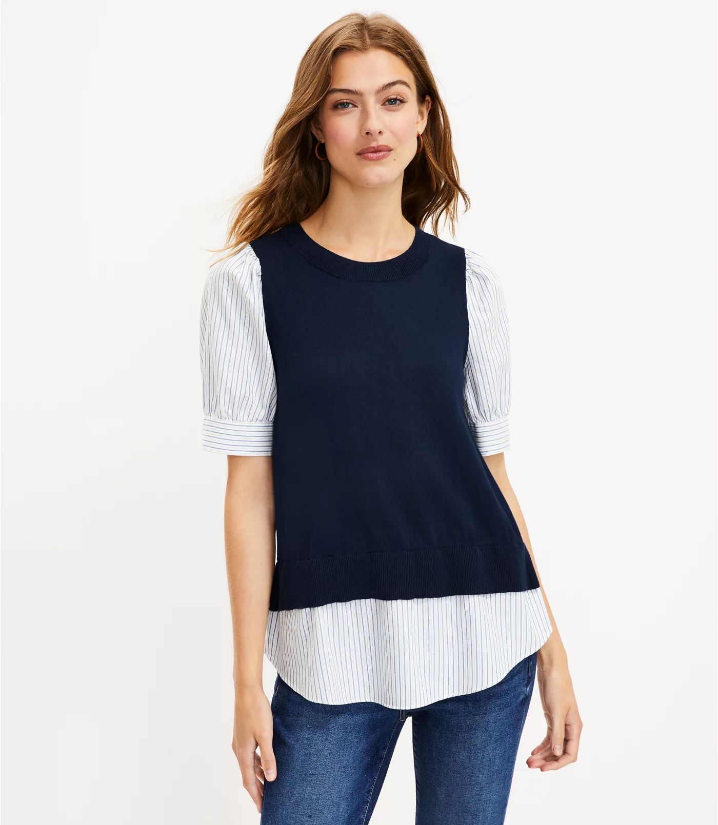 Stripe Layered Mixed Media Sweater | LOFT