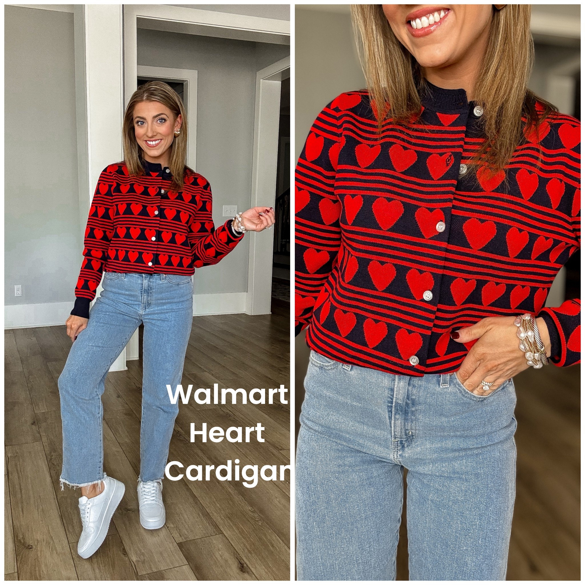 Heart eyes for this Walmart outfit ❤️
This $24 heart cardigan from Walmart is SO good and the perfect statement layer for Valentine’s Day and beyond. The bold red heart print feels fun yet wearable, and it pairs effortlessly with classic denim and sneakers for an everyday look.

Affordable, comfy, and cute — exactly what I love about Walmart fashion finds. This heart cardigan is easy to dress up or down and makes such a fun pop piece for winter into early spring.

✨ Details:
• Walmart heart cardigan – only $24
• Soft knit, great fit, easy to layer
• Styled with light-wash jeans & white sneakers
• Perfect for Valentine’s Day outfits, casual date nights, or everyday wear

Linked in LTK so you can shop it fast 🛒

#WalmartFashion #WalmartFinds #AffordableFashion #ValentinesOutfit #HeartCardigan #WalmartStyle #BudgetFriendlyStyle #EverydayOutfits #LTKFinds #Under25 #CasualChic