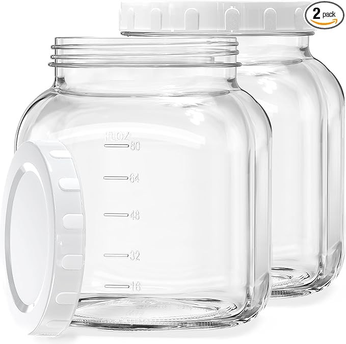 2 Pack 0.8 Gallon Glass Jar With Lid, 102 Oz Wide Mouth Mason Jars, Clear Glass Storage Jars With... | Amazon (US)
