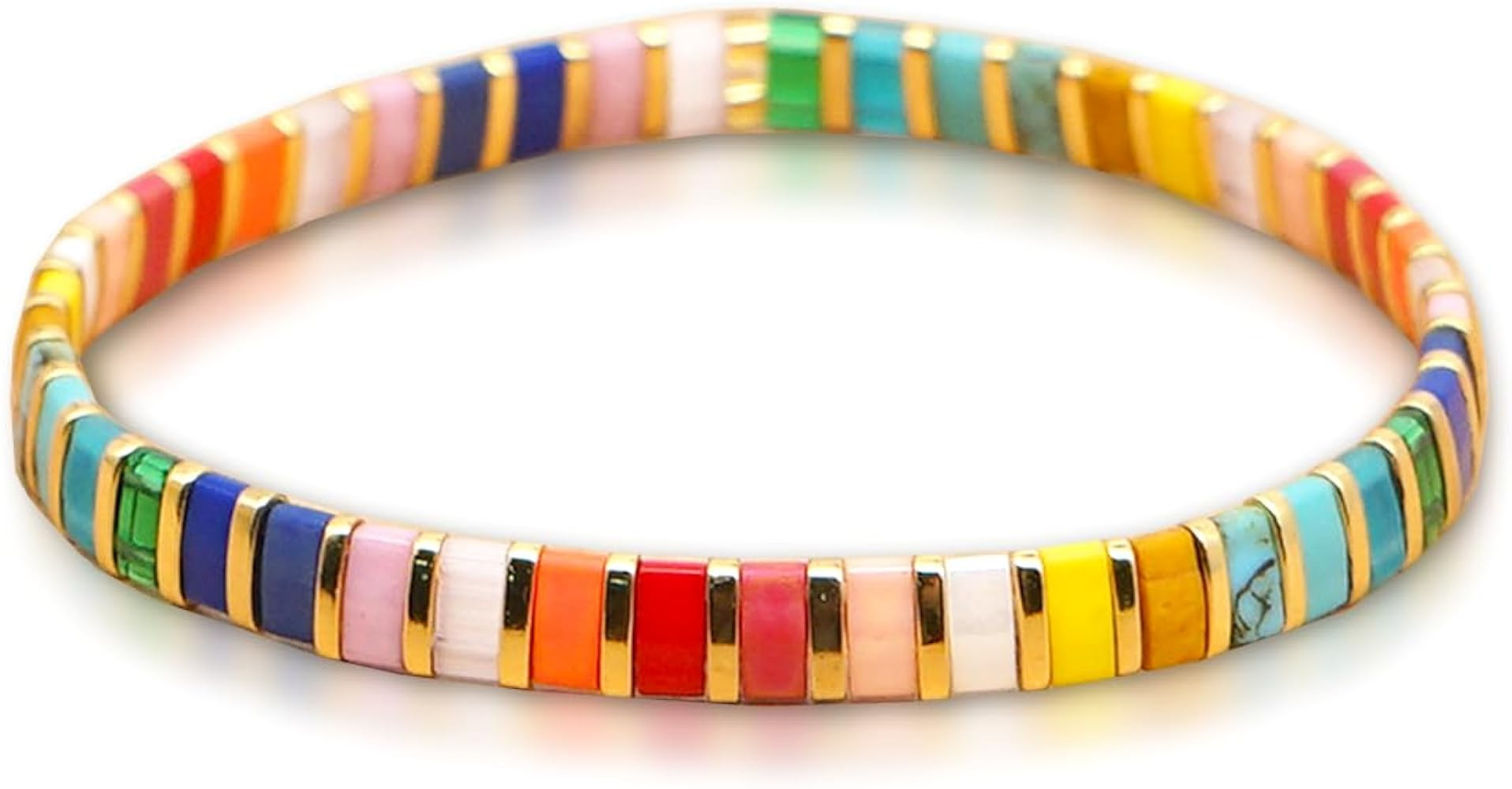 Sonateomber Tila Flat Beaded Stretch Bracelets for Women Colorful Beads Stack Bracelet | Amazon (US)