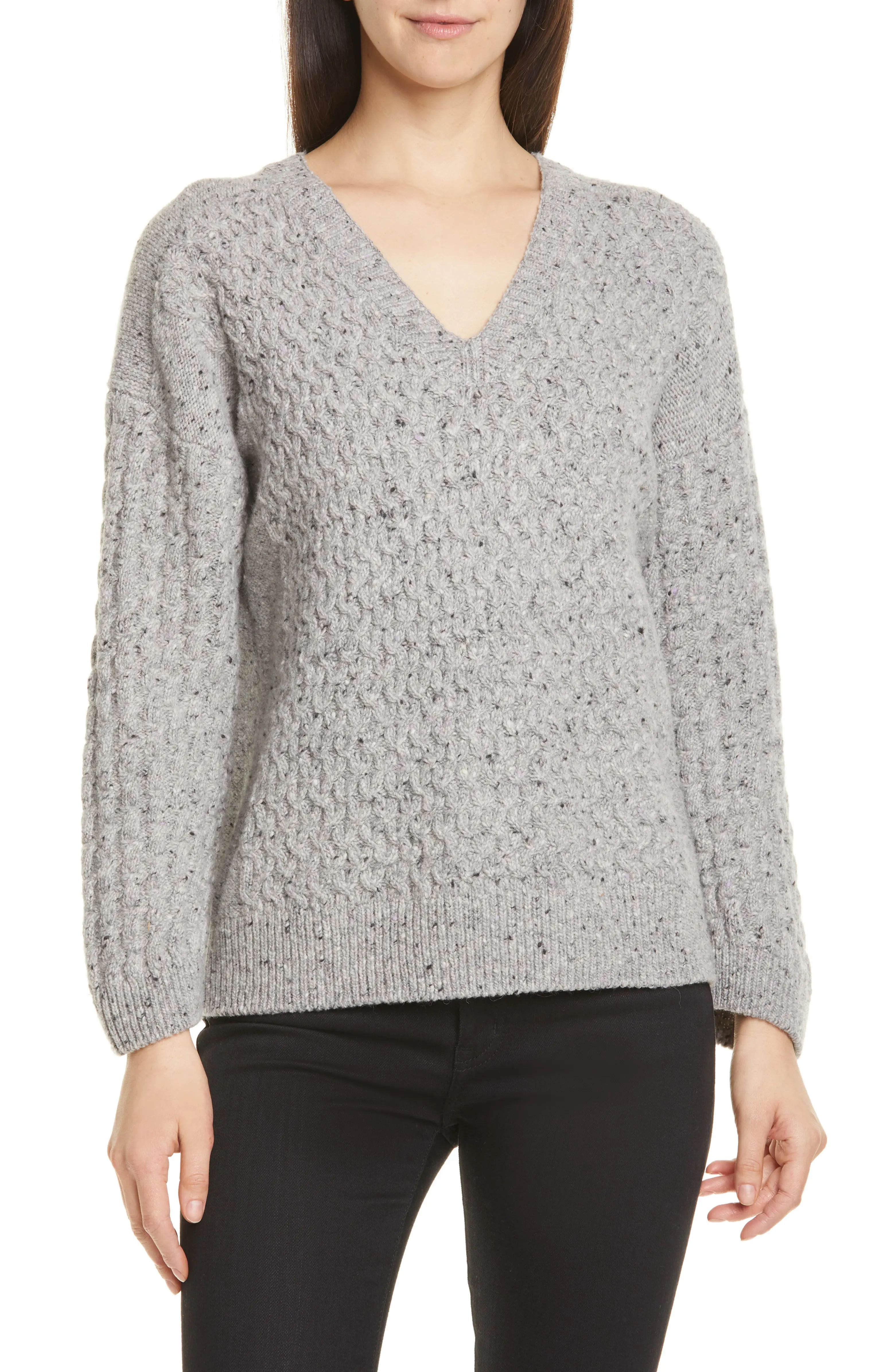 Mini Cable Knit V-Neck Merino Wool Blend Sweater | Nordstrom