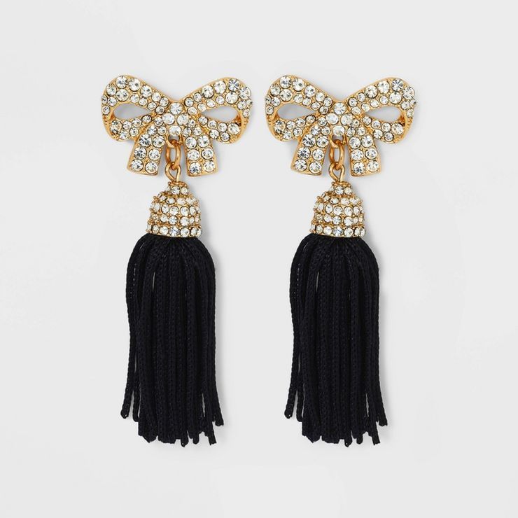 SUGARFIX by BaubleBar Bow Tassel Drop Statement Earrings - Black | Target