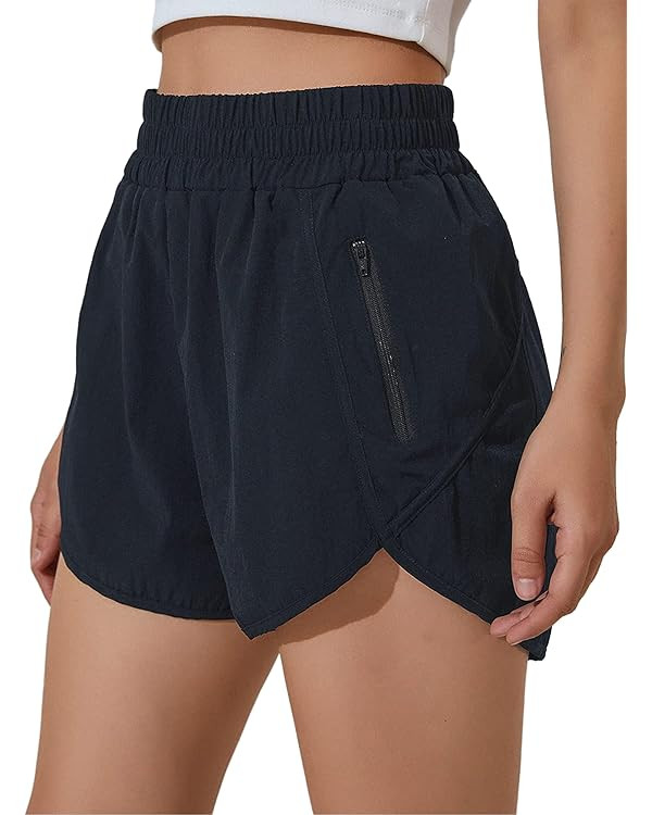BMJL Women's Running Shorts Elastic High Waisted Shorts Pocket Sporty Workout Shorts Quick Dry At... | Amazon (US)