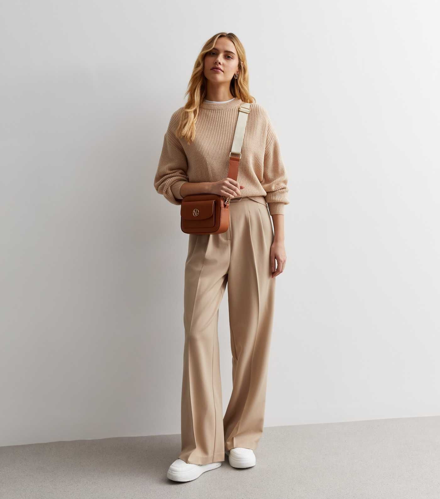 Stone High Waist Tailored Wide Leg Trousers | New Look | New Look (UK)