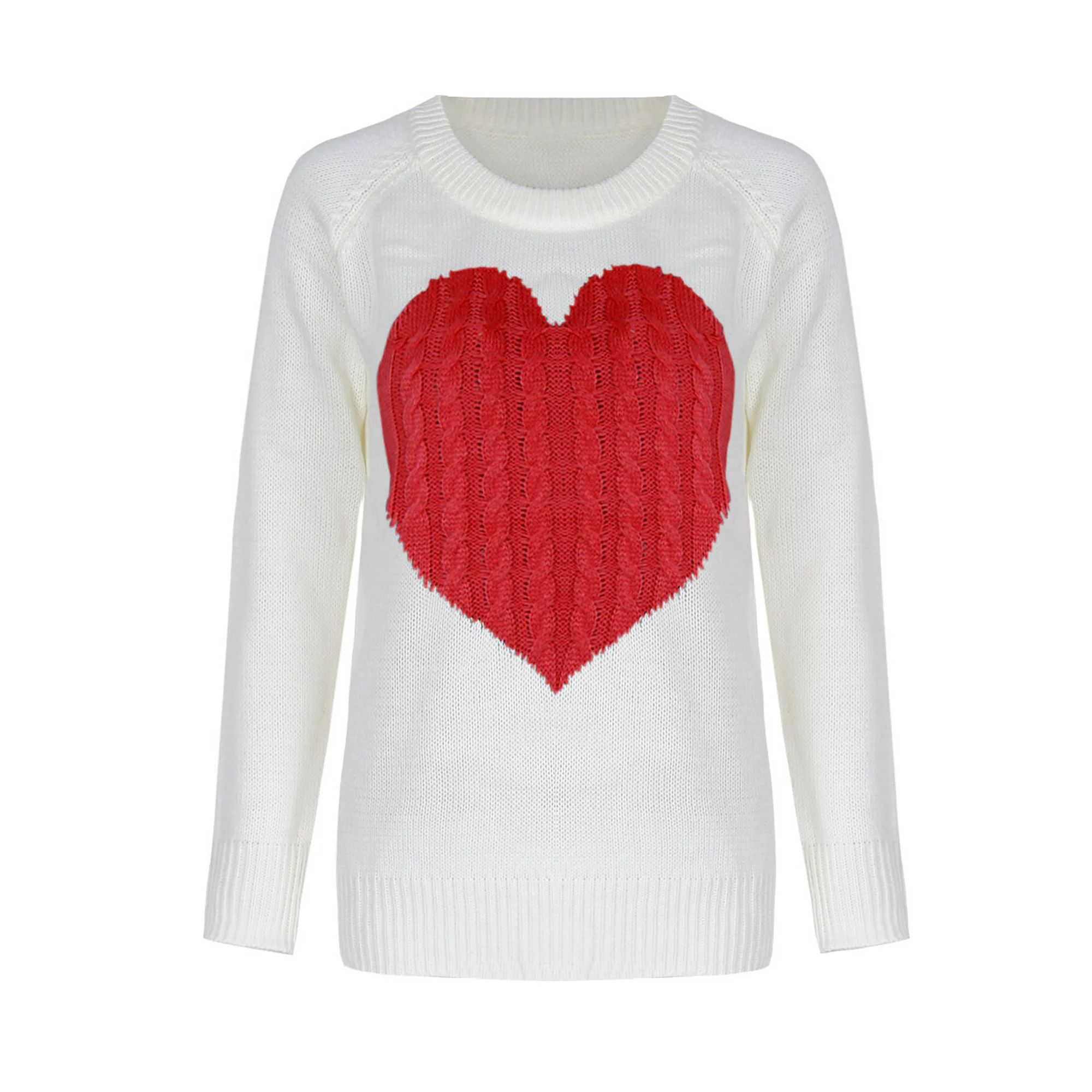 Sweaters for Women Valentine's Day Gift Long Sleeve Crewneck Cute Heart Print Knitted Pullover Sw... | Walmart (US)
