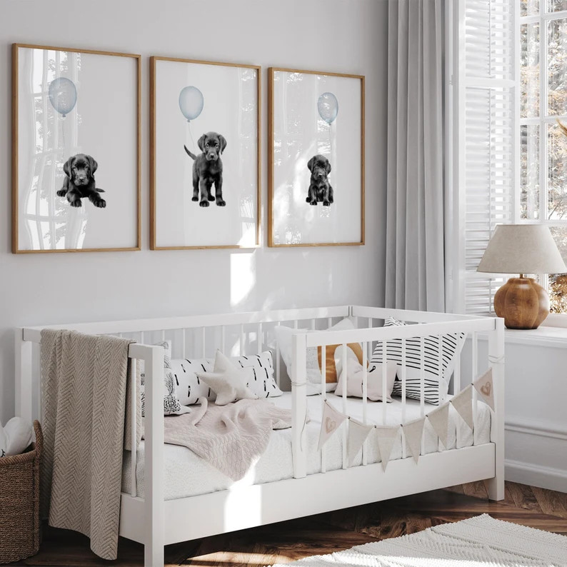 BLACK LABRADOR Nursery Art Print Set Set of 3 Watercolour Black Lab Art Prints Puppy Nursery Deco... | Etsy (US)