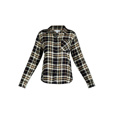 Time and Tru Women's Flannel Shirt with Long Sleeves, Sizes S-XXXL | Walmart (US)