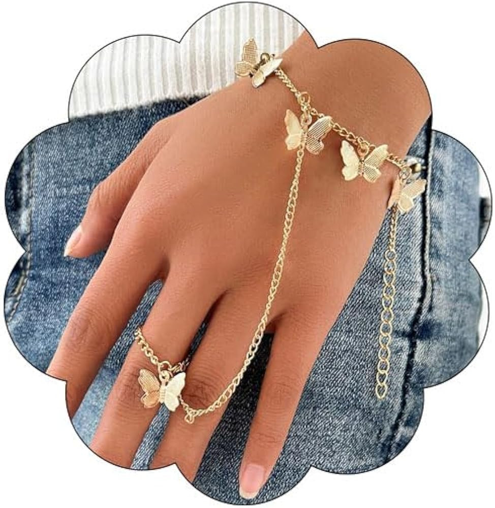 Bethynas Boho Butterfly Tassel Bracelet with Slave Finger Ring Gypsy Butterfly Pendant Hand Harne... | Amazon (US)